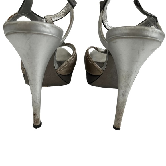 YVES SAINT LAURENT LEATHER GOLD SILVER STILETTOS SHOES 6.5 - Picture 4 of 7